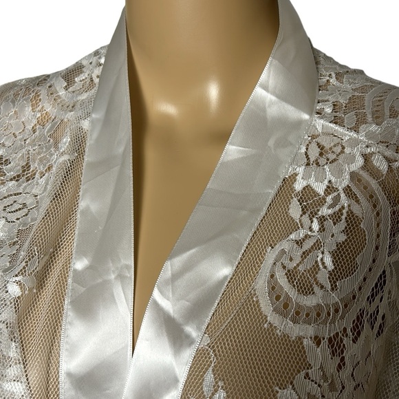 White Lace sheer maxi open front satin lingerie,boudoir,honeymoon,coquette,sexy - Picture 3 of 10